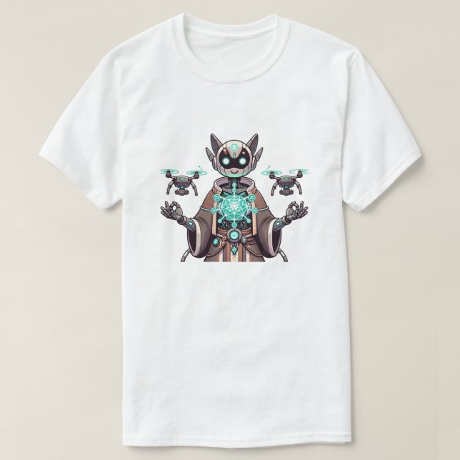 Futuristic Cat Robot T-Shirt Designs (Design Front)