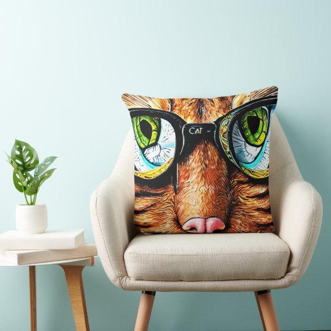Futuristic Cat Wearing Glasses  Cushion (Chair)