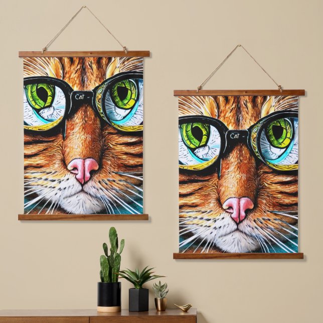 Futuristic Cat Wearing Glasses Hanging Tapestry (Asymmetrical)