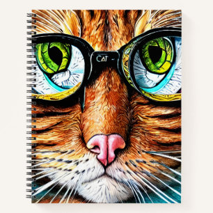 Futuristic Cat Wearing Glasses Notebook