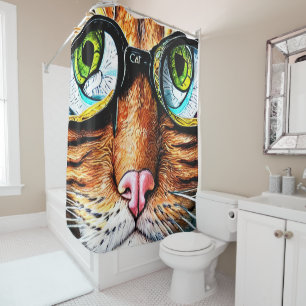 Futuristic Cat Wearing Glasses Shower Curtain