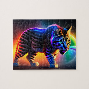 Futuristic Cat with Rainbow Colours, Cat Jigsaw Puzzle