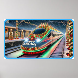 Futuristic Christmas Bullet Train Poster