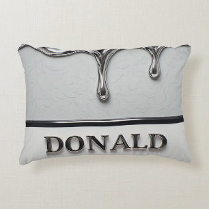 Futuristic Chrome Dripping Name Design Metallic Decorative Cushion