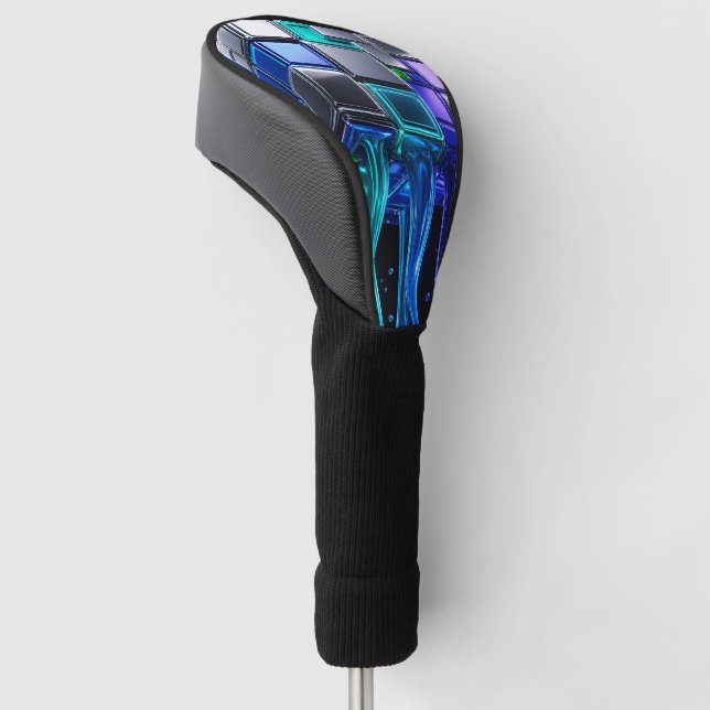 Futuristic Chrome Puzzle Cube  Golf Head Cover (Angled)