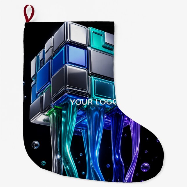 Futuristic Chrome Puzzle Cube  Large Christmas Stocking (Front)