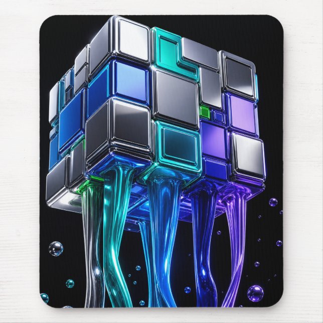 Futuristic Chrome Puzzle Cube  Mouse Mat (Front)