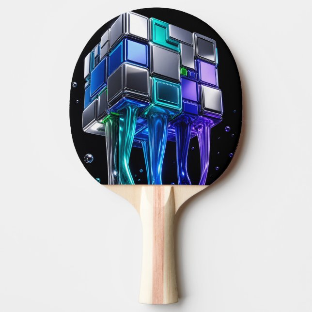 Futuristic Chrome Puzzle Cube  Ping Pong Paddle (Front)