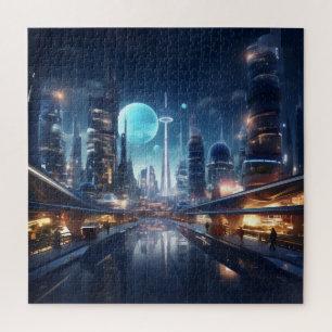 Futuristic City at Night Jigsaw Puzzle