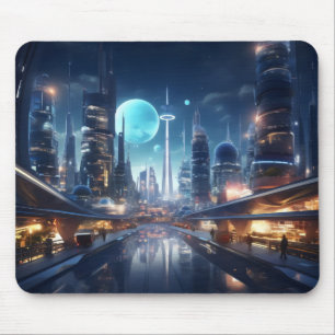 Futuristic City at Night Mouse Mat