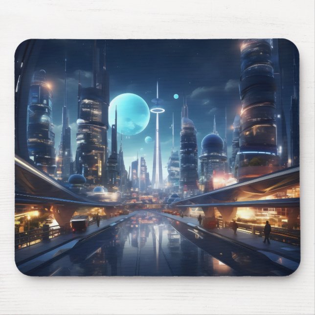 Futuristic City at Night Mouse Mat (Front)