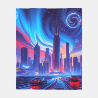 Futuristic City Blanket | Neon Skyline & Cosmic Sw