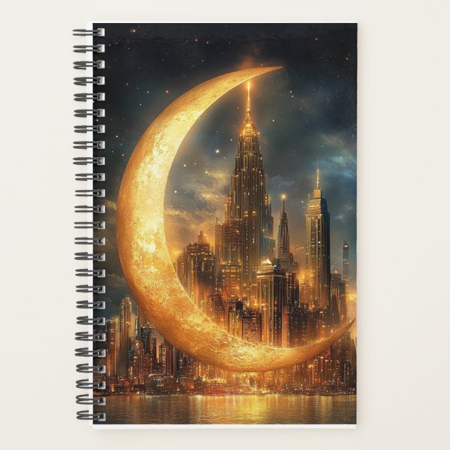Futuristic City in a Crescent Moon Planner (Front)