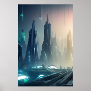 Futuristic City Poster with Digital Art #010