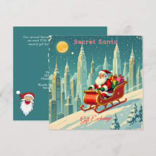 Futuristic City Santa Sleigh Gift Exchange Square Invitation
