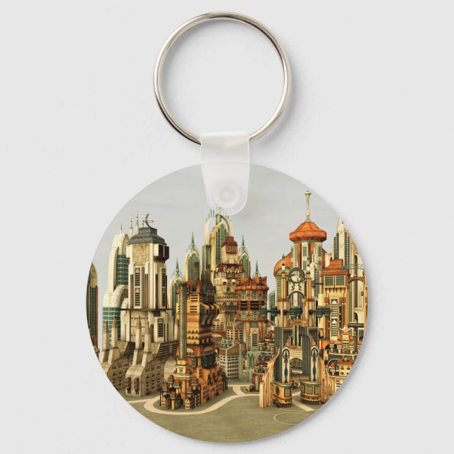Futuristic City Sci-Fi Key Ring (Front)