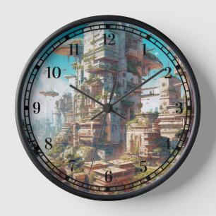 Futuristic City Science Fiction Art Clock