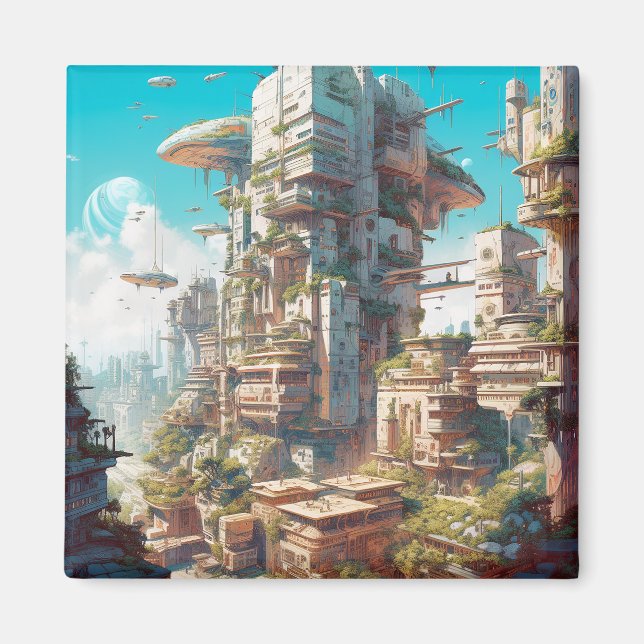 Futuristic City Science Fiction Art Magnet (Front)