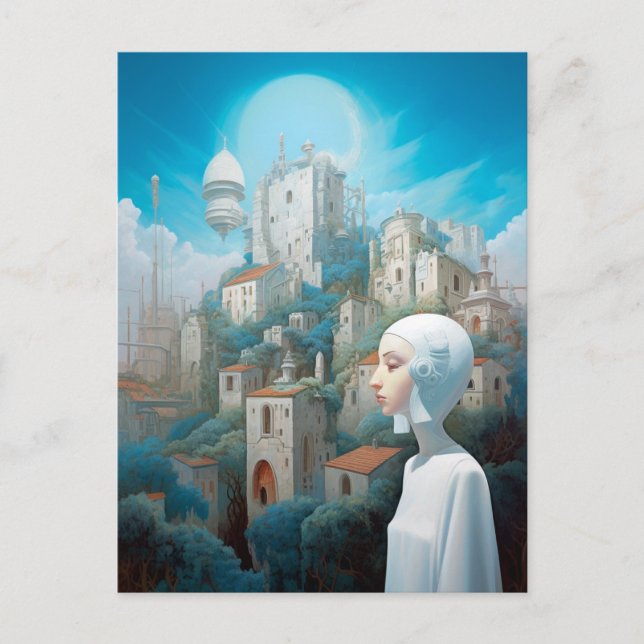 Futuristic City Science Fiction Art Postcard (Front)