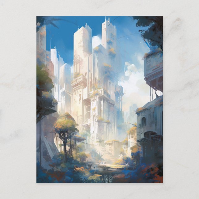 Futuristic City Science Fiction Art Postcard (Front)
