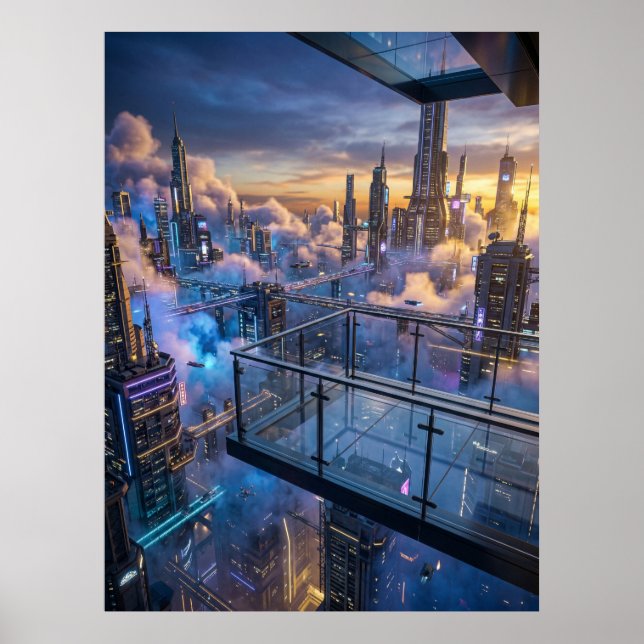 Futuristic City Sunset Wall Art (Front)