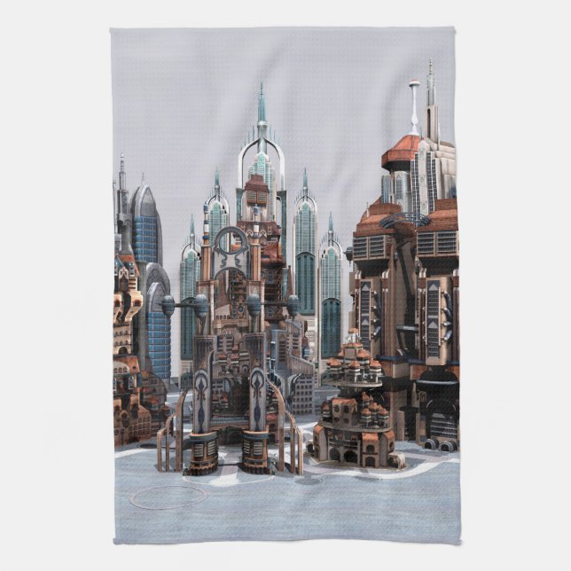 Futuristic City Tea Towel (Vertical)
