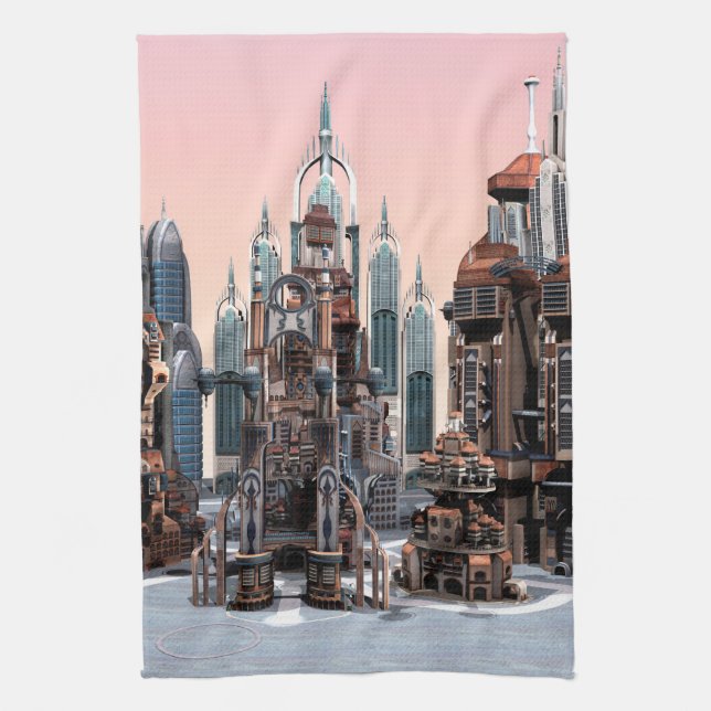 Futuristic City Tea Towel (Vertical)