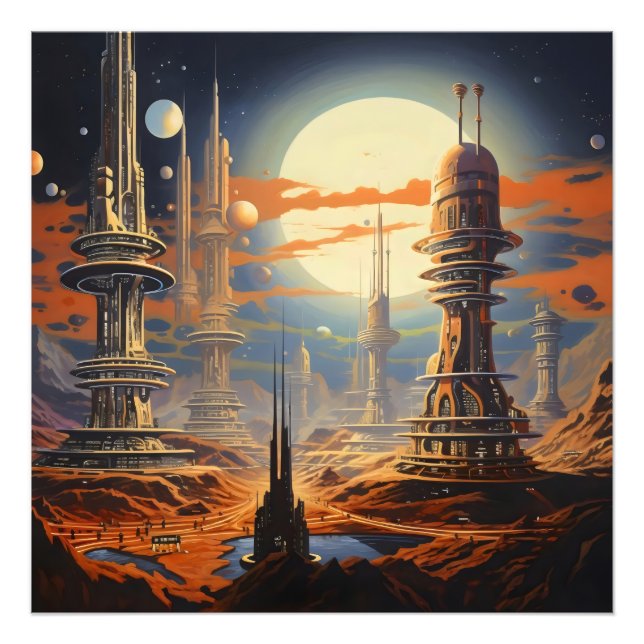 Futuristic City Vintage Sci-Fi Photo Print (Front)