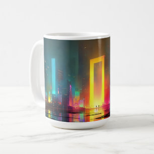 Futuristic City with Radiant Neon Portal Coffee Mug