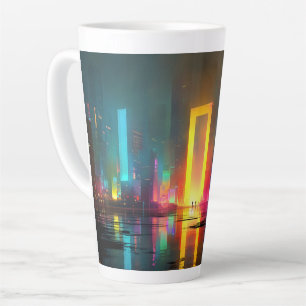 Futuristic City with Radiant Neon Portal Latte Mug