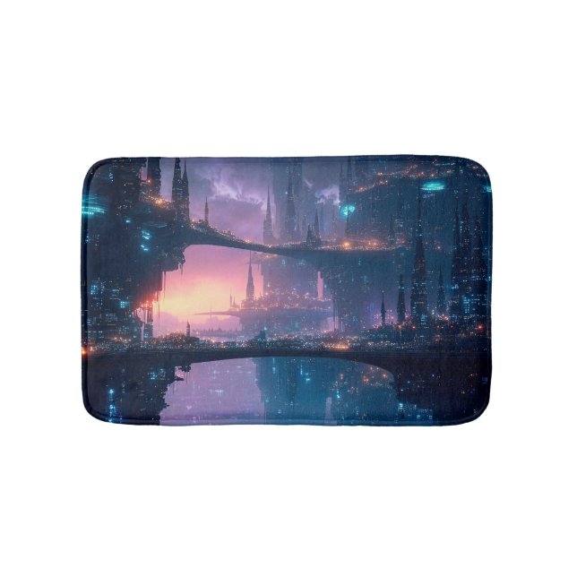 Futuristic Cityscape at Dusk Bath Mat (Front)