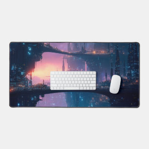 Futuristic Cityscape at Dusk Desk Mat