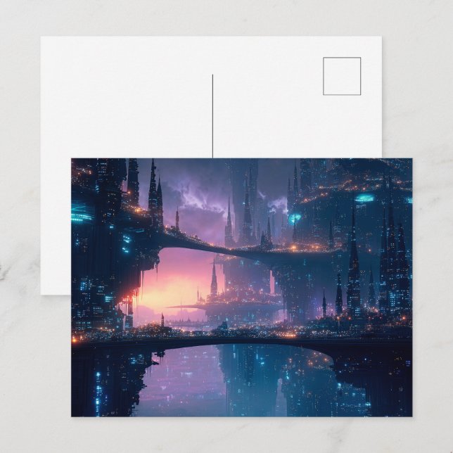 Futuristic Cityscape at Dusk Postcard (Front/Back)