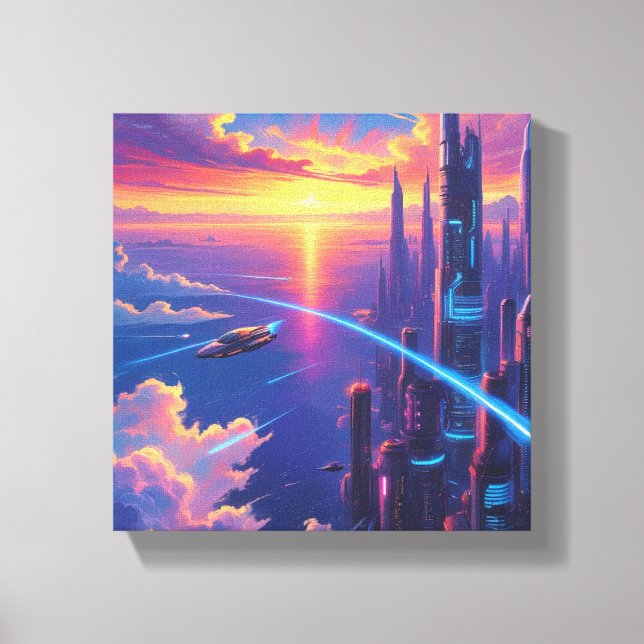 Futuristic Cityscape Canvas Print (Front)