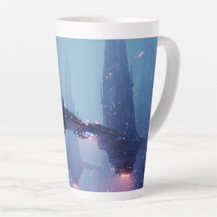 Futuristic Cityscape with Hovering Structures Latte Mug