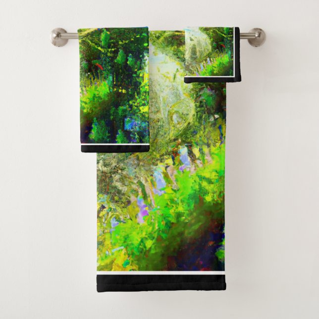 Futuristic Colourful Plant City, AI Generated Art Bath Towel Set (Insitu)