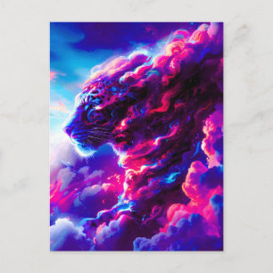 Futuristic Cosmic Neon Leopard  Announcement Postcard
