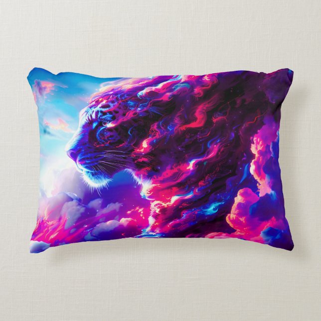 Futuristic Cosmic Neon Leopard  Decorative Cushion (Front)