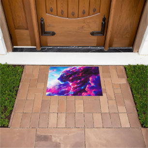 Futuristic Cosmic Neon Leopard  Doormat