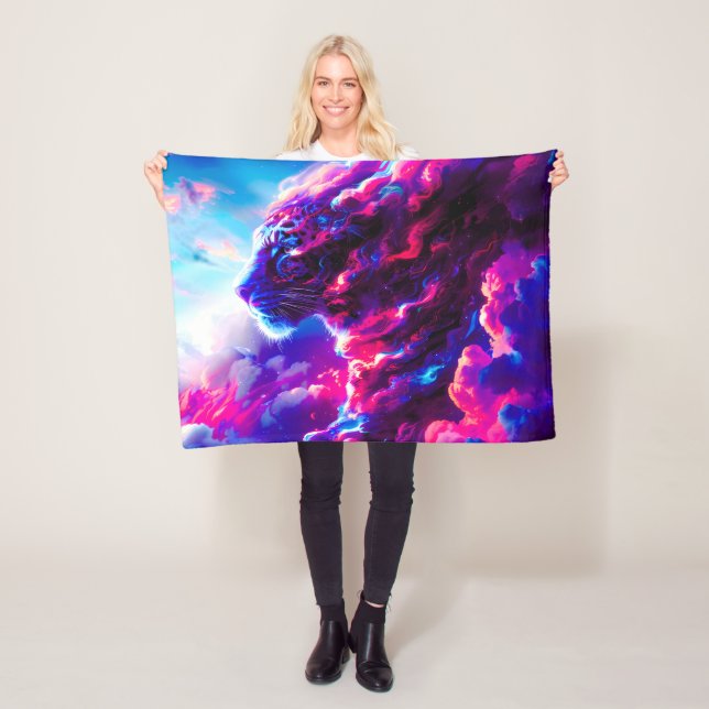 Futuristic Cosmic Neon Leopard  Fleece Blanket (In Situ)