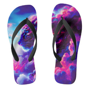 Futuristic Cosmic Neon Leopard  Flip Flops