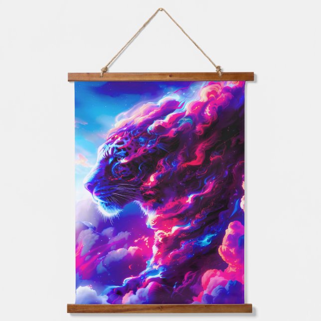 Futuristic Cosmic Neon Leopard  Hanging Tapestry (Front)