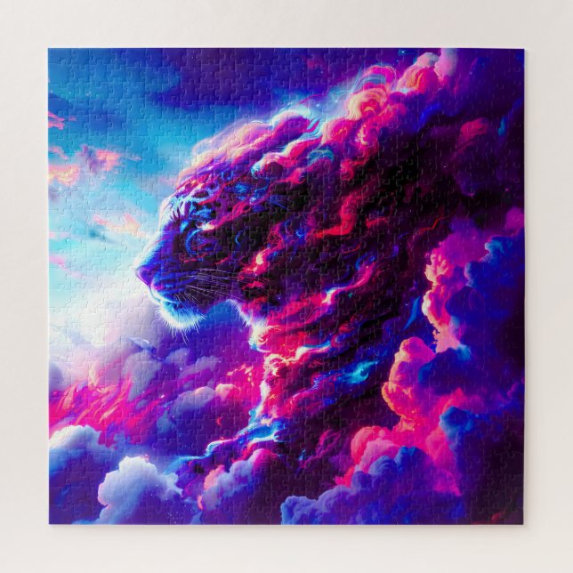 Futuristic Cosmic Neon Leopard  Jigsaw Puzzle (Vertical)