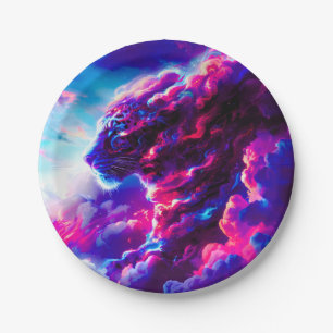 Futuristic Cosmic Neon Leopard Paper Plate
