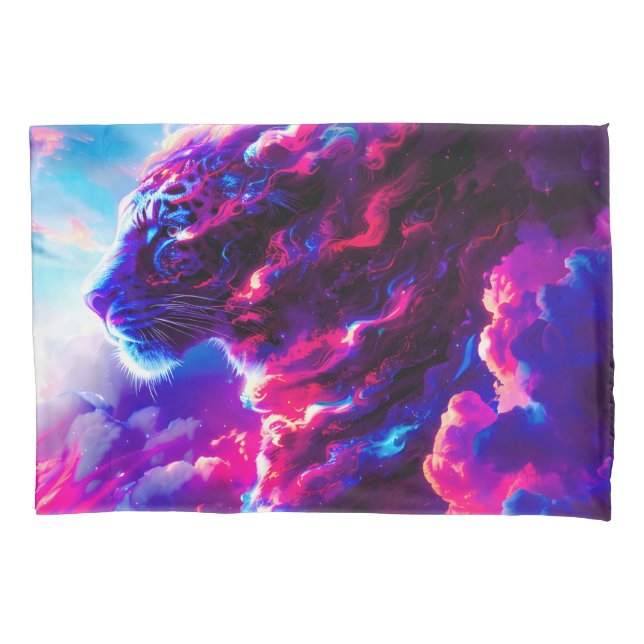 Futuristic Cosmic Neon Leopard  Pillowcase (Front)