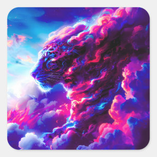 Futuristic Cosmic Neon Leopard  Square Sticker