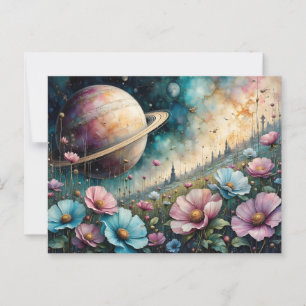 Futuristic Cosmos Flower and Space Postcard