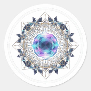 Futuristic Crystal Mandala – Geometric Tech Art Classic Round Sticker