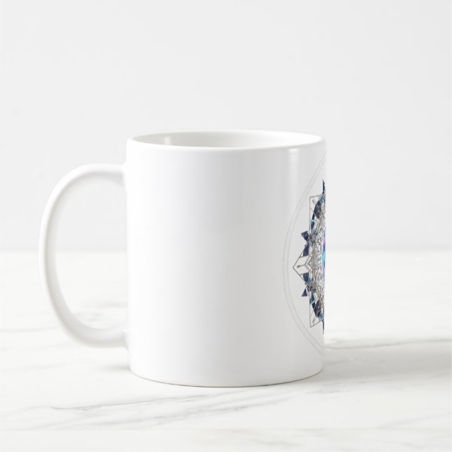 Futuristic Crystal Mandala – Geometric Tech Art Coffee Mug (Left)