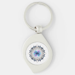 Futuristic Crystal Mandala – Geometric Tech Art Key Ring